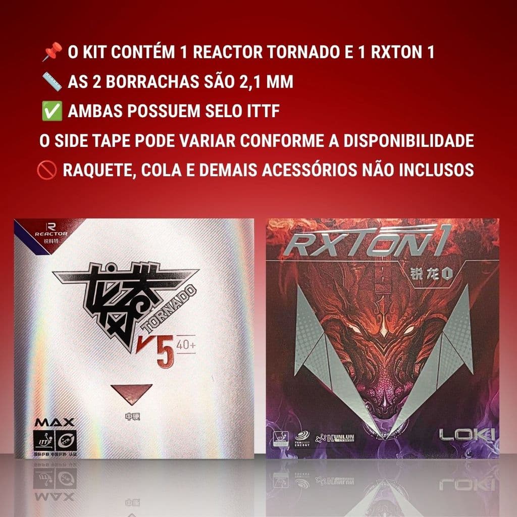 Kit 2 Borrachas Reactor Tornado + Loki Rxton 1 Tênis de Mesa