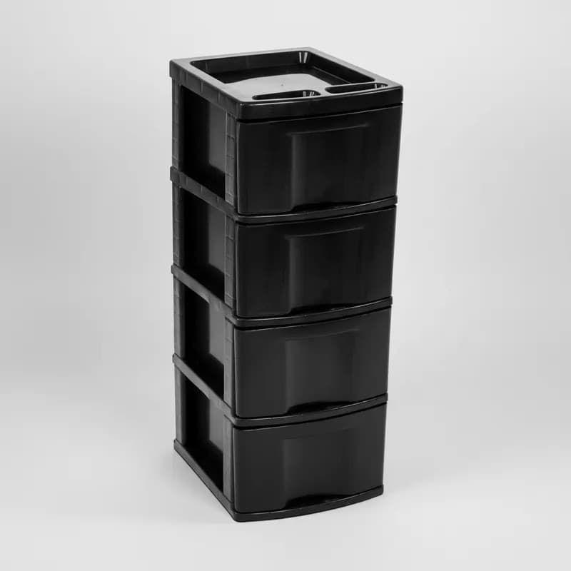 Gaveteiro Plástico Todo Preto 4 Gavetas Grandes – Organizador Multiuso