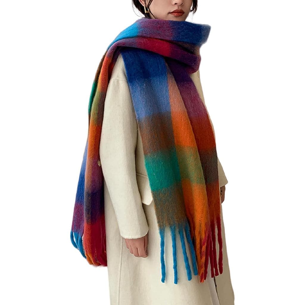 Cachecol de Inverno Feminino, Xale Longo, Cachecóis Grandes para Clima Frio, Cachecóis Grossos Tipo Cobertor, Xadrez Col