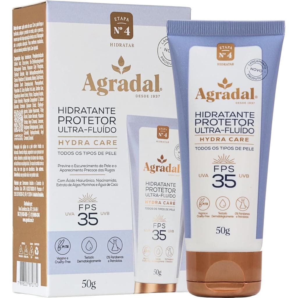 Agradal, Hidratante Protetor Ultra-Fluído Hydra Care FPS 35 UVA/UVB, 50g, Branco