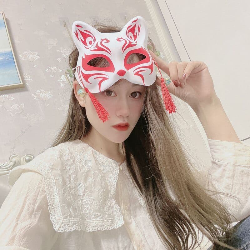 Pronto estoque Halloween estilo japonês raposa meia máscara facial rosto de gato feminino Masquerade festa decoração ade