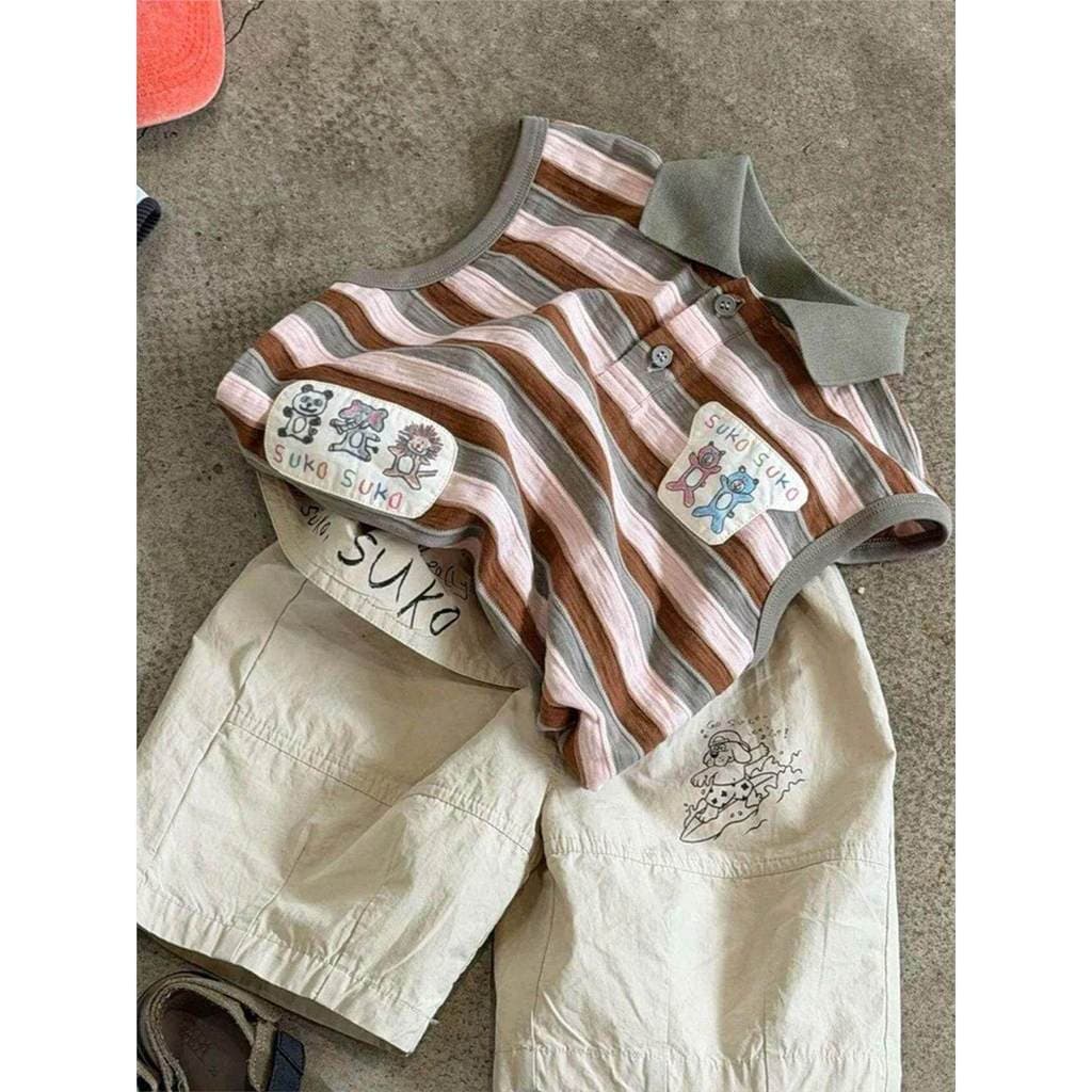 Terno de verão para meninos sem mangas Polo colete Shorts terno de duas peças