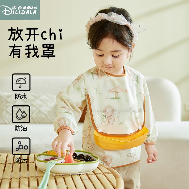 Macacão de bebê para comer babadores com bolsos de arroz de Silicone anti-desgaste crianças babadores impermeáveis outon
