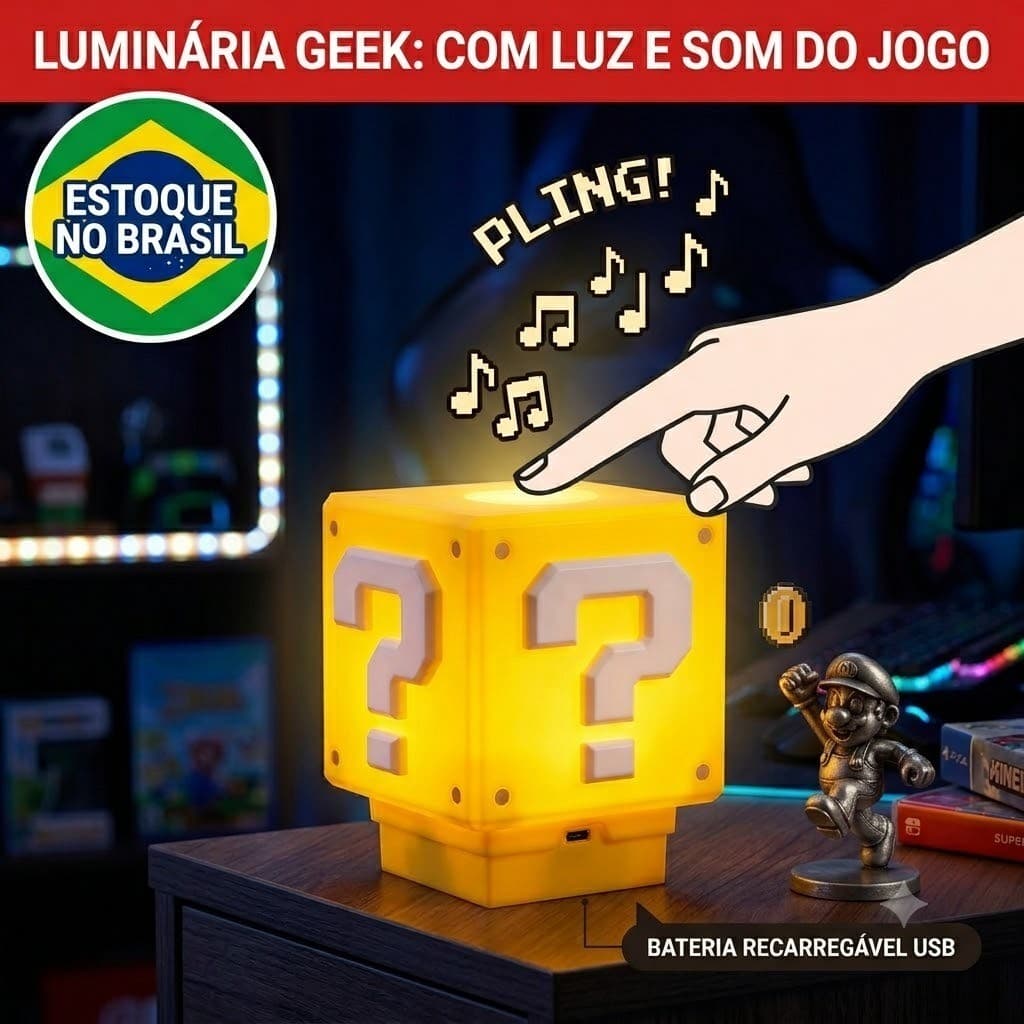 Luminaria Super Mario Bros Com Som Efeito Interativo Luz LED Bloco Gamer Abajur Quarto Presente Criativo USB