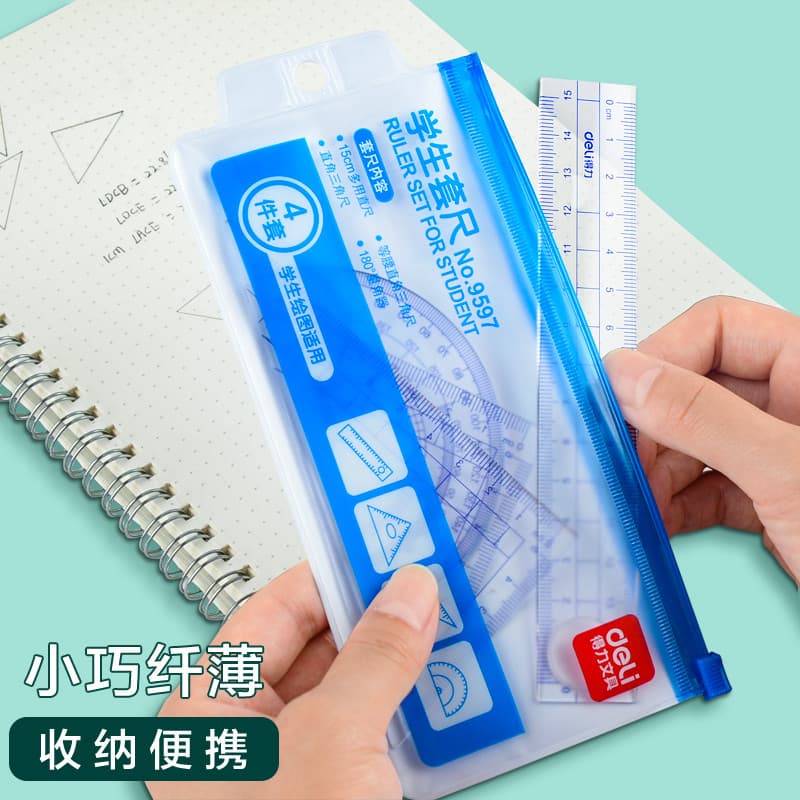 Conjunto eficaz para estudantes do ensino fundamental, régua de plástico, régua triangular, semicírculo, transferidor, c