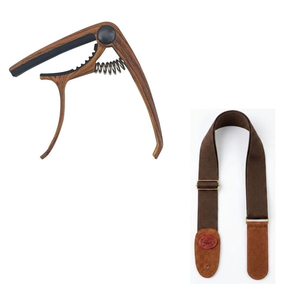 kit  Capotraste para Violão Madeira+ Correia Luxo Marrom