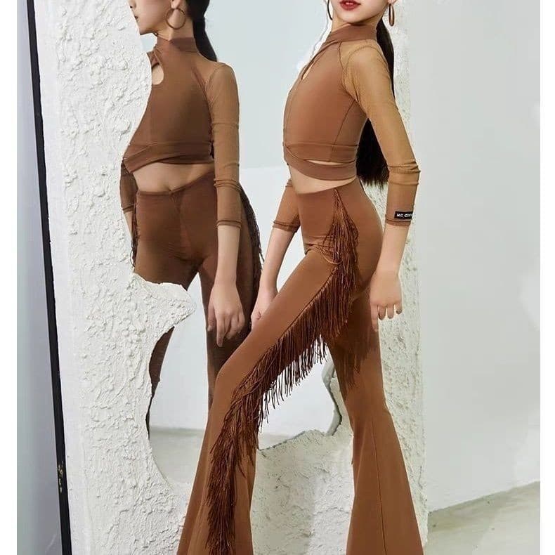 Conjunto de prática latina meninas crianças calças adultas roupas de desempenho roupas de dança roupas latinas calças 8.