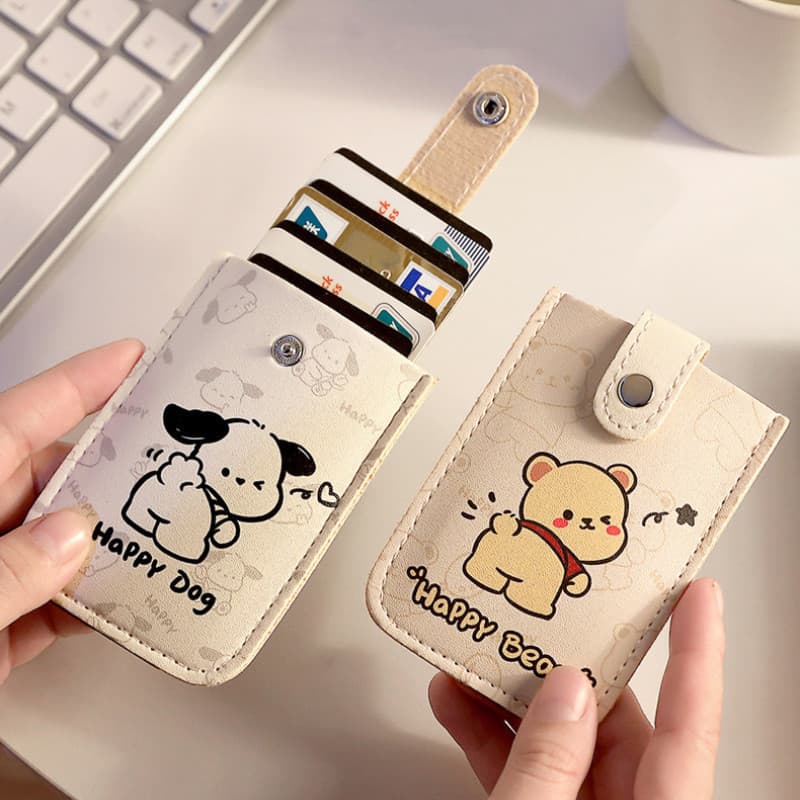 Organizador de Cartões Retrátil com Padrão de Urso Pacha em Estilo Cartoon, com Múltiplos Compartimentos para Cartões, f