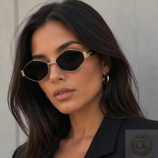 Óculos de Sol Losango Polygonal Triângulo Retrô da moda Fashion UV400 Haste Dourada Blogueira