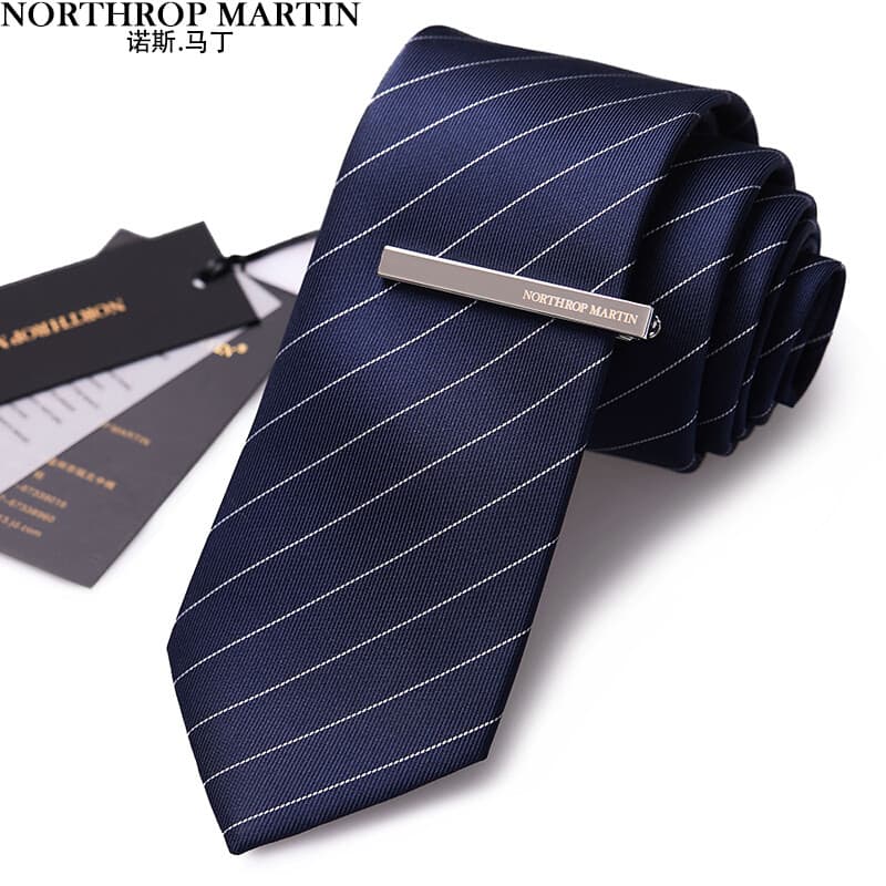 Noth Martin High-End Tie Masculino Formal Business Listras Azuis Casamento com Clipe de Gravata Caixa de Presente
