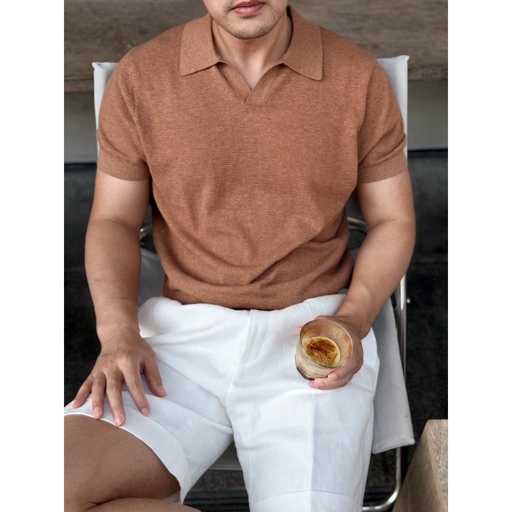 Camisa polo masculina verão estilo dinheiro antigo lapela Jiejia lichia padrão texturizado de manga curta polo gola gaiv