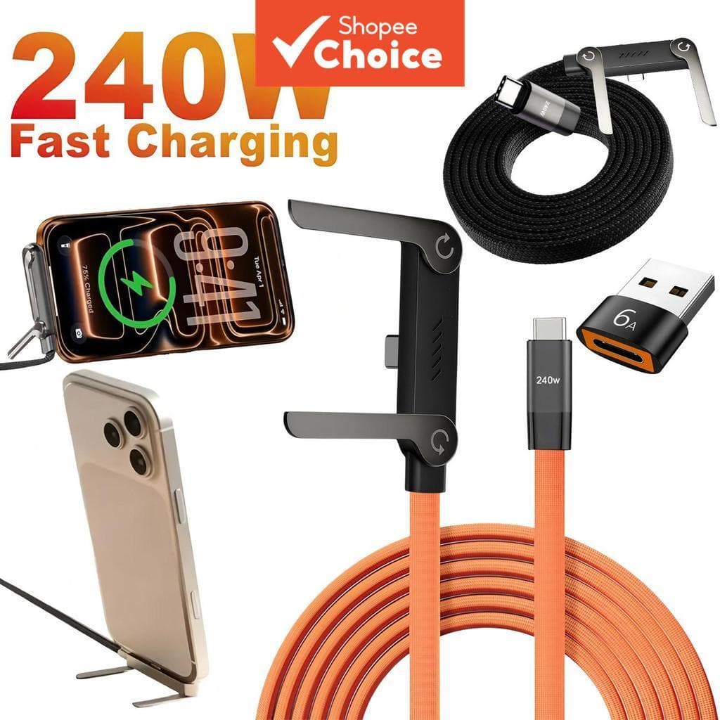 Cabo USB C para USB C 240W carregamento rápido com suporte invisível para iPhone 17 #4421
