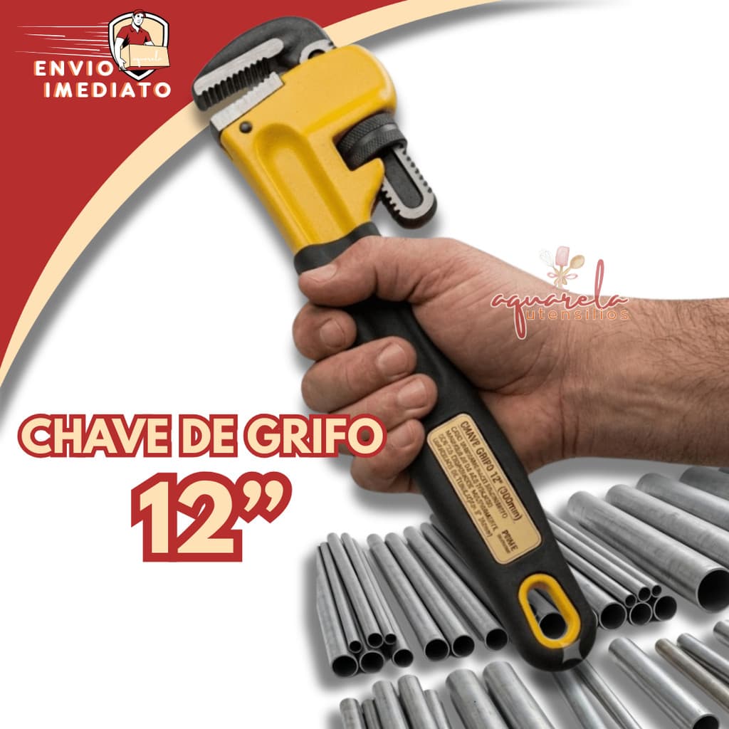 Chave de Grifo 12' Polegadas Chave de Grife Ferramenta Aperto Tubos Porcas Multiuso Forte Robusto