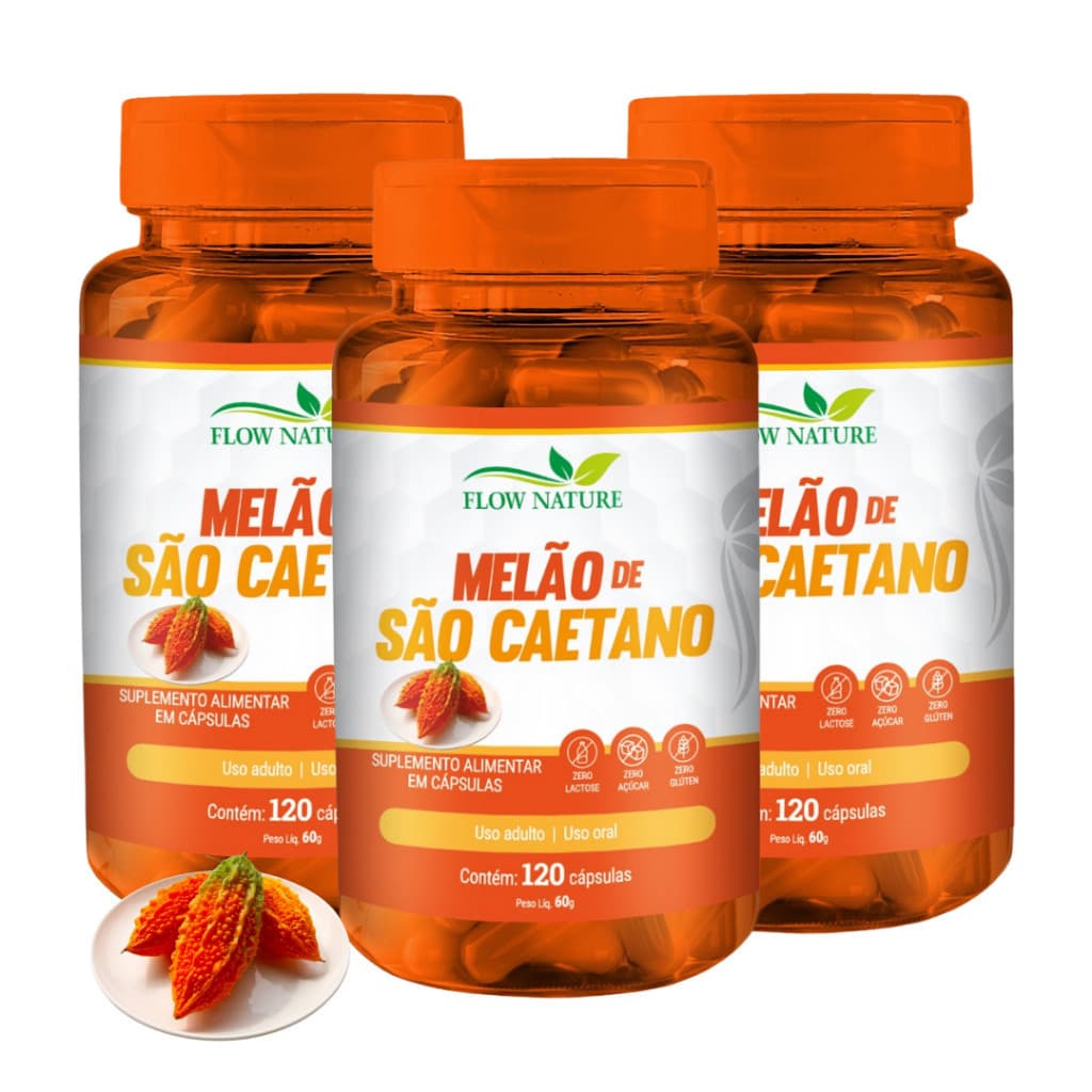 Melão de São Caetano 120 Cápsulas de 500 mg - Kits Com 1, 2 e 3 Potes - Flow Nature
