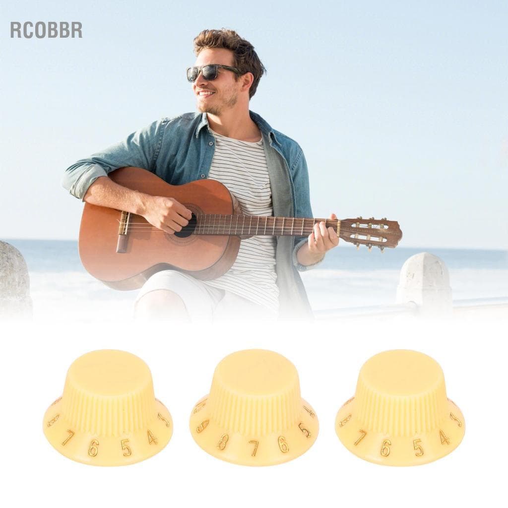 Rcobbr Botões de controle de guitarra de substituição em tom de botão de volume de plástico 3 unidades de cor creme