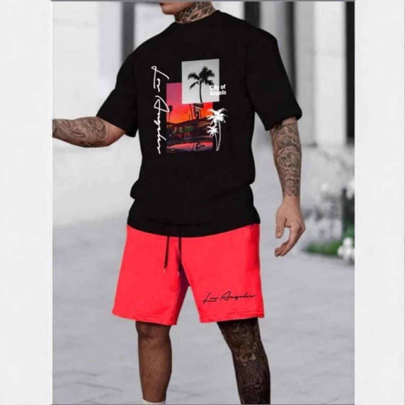 Conjunto estiloso com estampa da letra T, nova camiseta e shorts em estilo europeu e americano, casual de verão, corte s