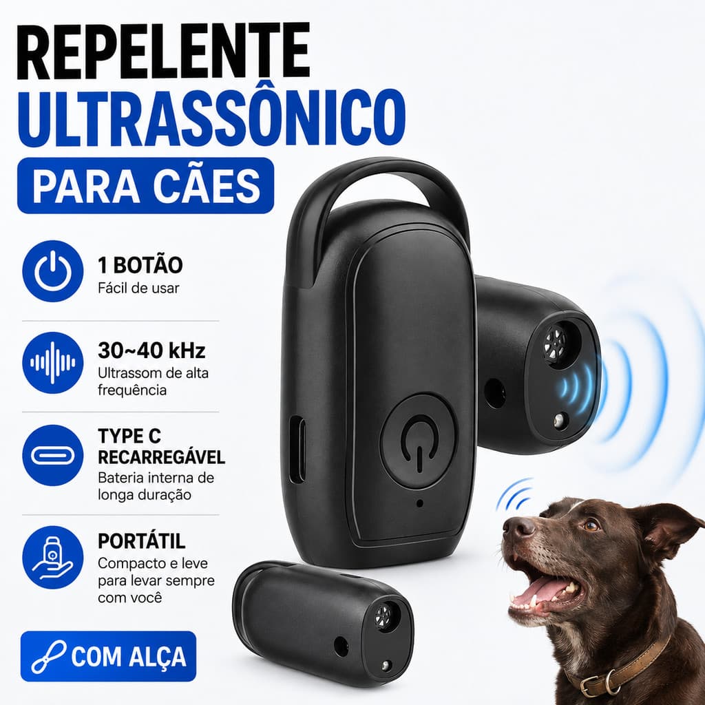 Repelente Ultrassonico Cachorro Dupla Frequencia LED USB Pet Anti Latido Treino