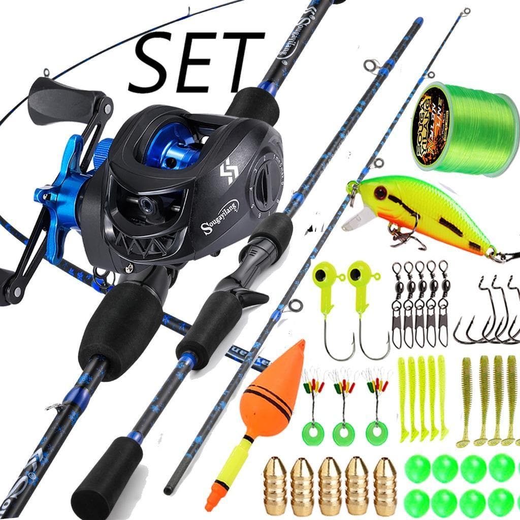Kit de Pescaria Sougayilang Vara de pesca 1.80m 2 seções + Carretilha de pesca 7.2:1 + Linha de pesca + Isca de pesca