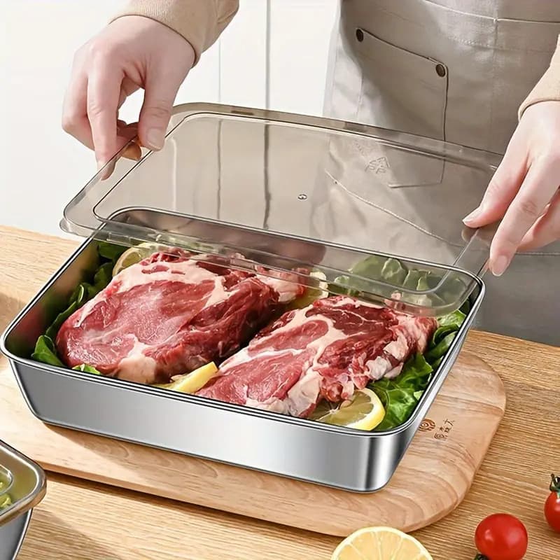 Conjunto de recipientes de armazenamento de alimentos de aço inoxidável durável de 1/2/3 peças