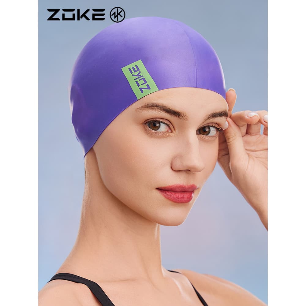 Zhuke touca de natação de Silicone feminina, à prova d'água, não-estrangulamento, profissional, adulto, cabelo longo, ci
