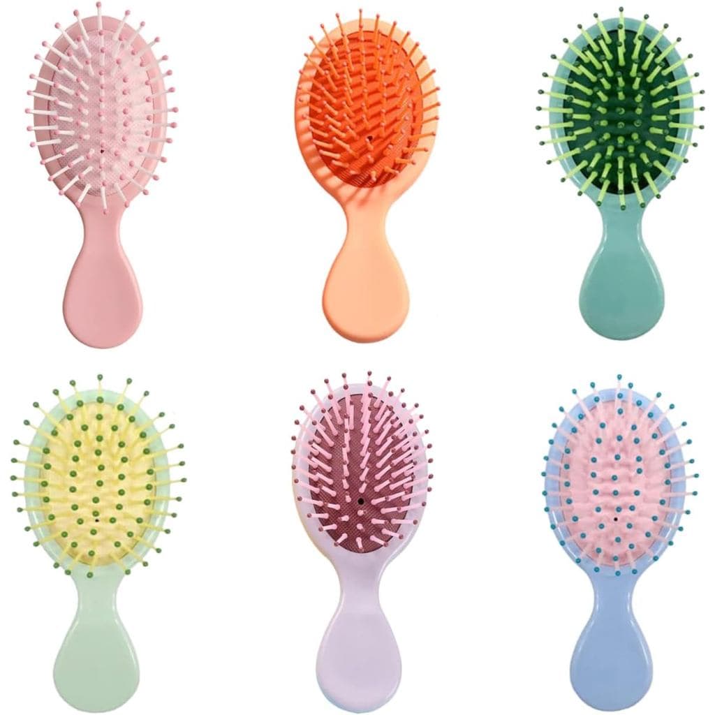 Pacote com 6 Mini Escovas de Cabelo, Escova para Cabelo Molhado para Viagem, Mini Escova para a Maioria dos Tipos de Cab
