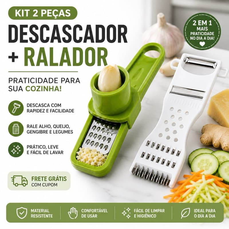 Kit 2 Peças - descascador de legumes , frutas e ralador de alho, queijo, gengibre