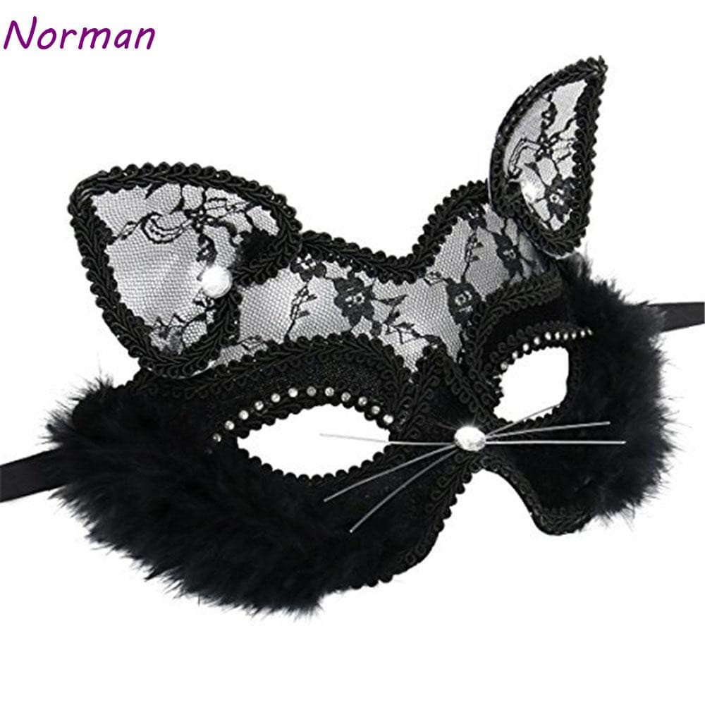 Máscara De Festa NORMAN Natal De Luxo Para Mulheres Gato De Renda Preta