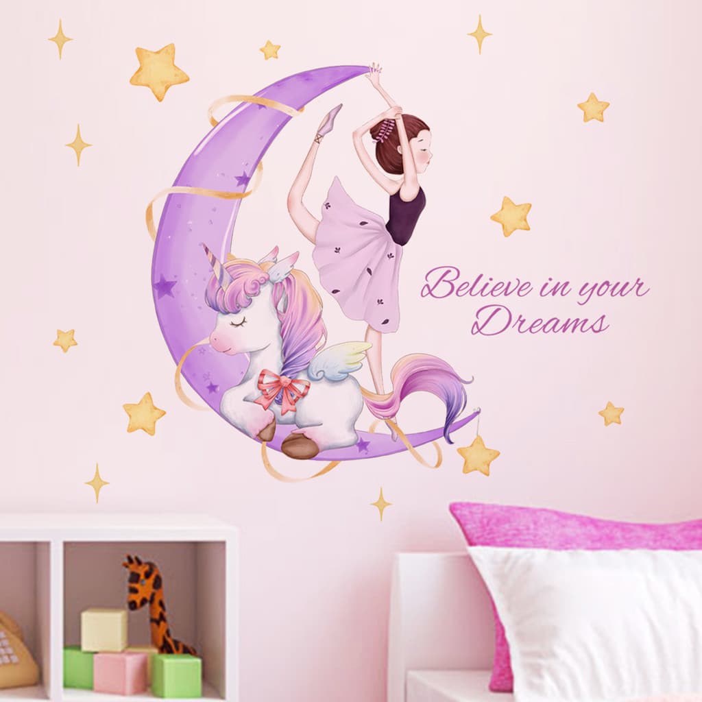 Adesivos de parede unicórnio lua menina adesivos de parede sala estar quarto lote adesivos de parede
