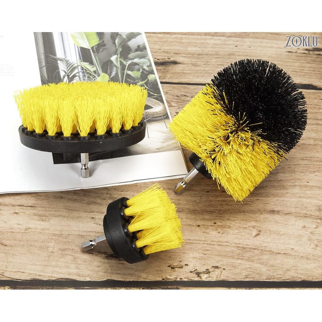 Conjunto de 3 escovas para furadeira para limpeza, cabeças de escova de nylon de 2/3,5/4 polegadas