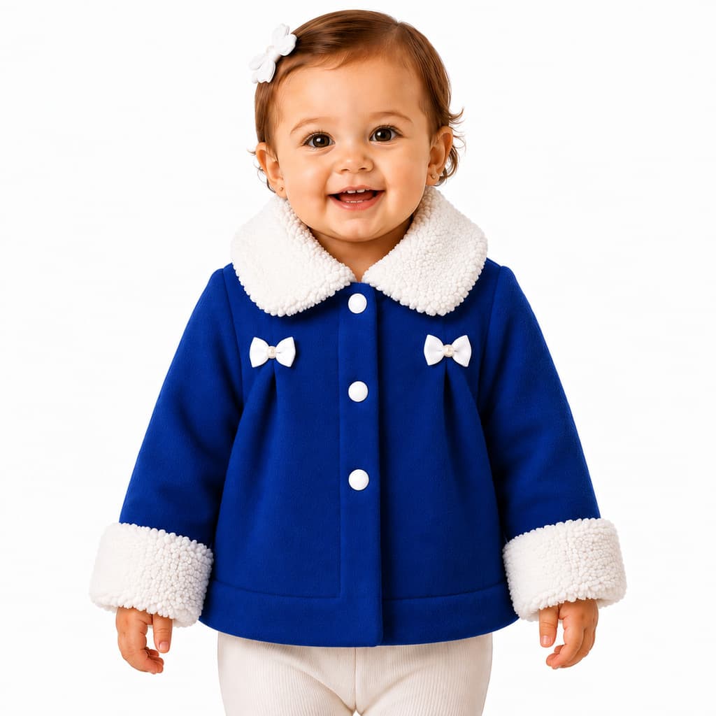 Casaquinho Bebê Menina em Soft com Gola e Punhos Sherpa Peluciado – Casaco de Inverno Quentinho