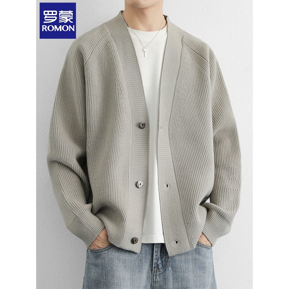Lomon malha Cardigan jaqueta masculina outono simples All-Match Casual solto jaqueta estilo preguiçoso com decote em v b