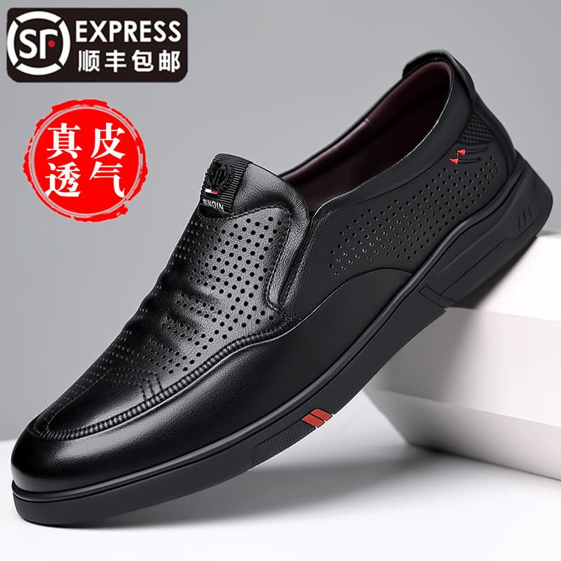 Sapatos de couro masculino verão 2025 novo estilo couro genuíno sandálias de sola macia oco respirável sandálias sapatos