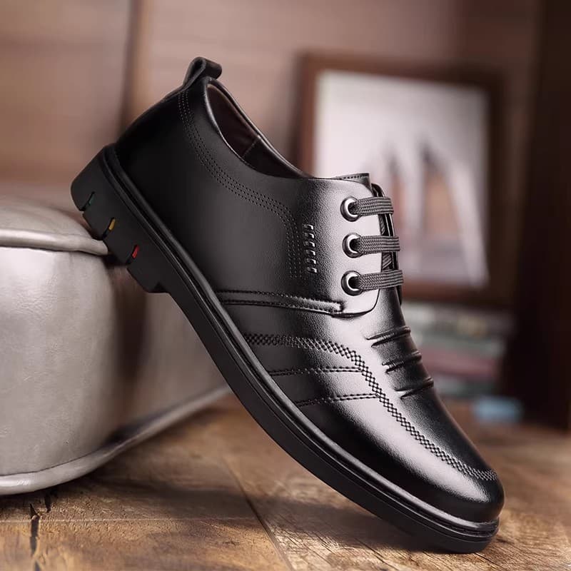 Sapatos de couro masculino couro genuíno couro macio sola macia respirável quatro estações sapatos casuais preto negócio