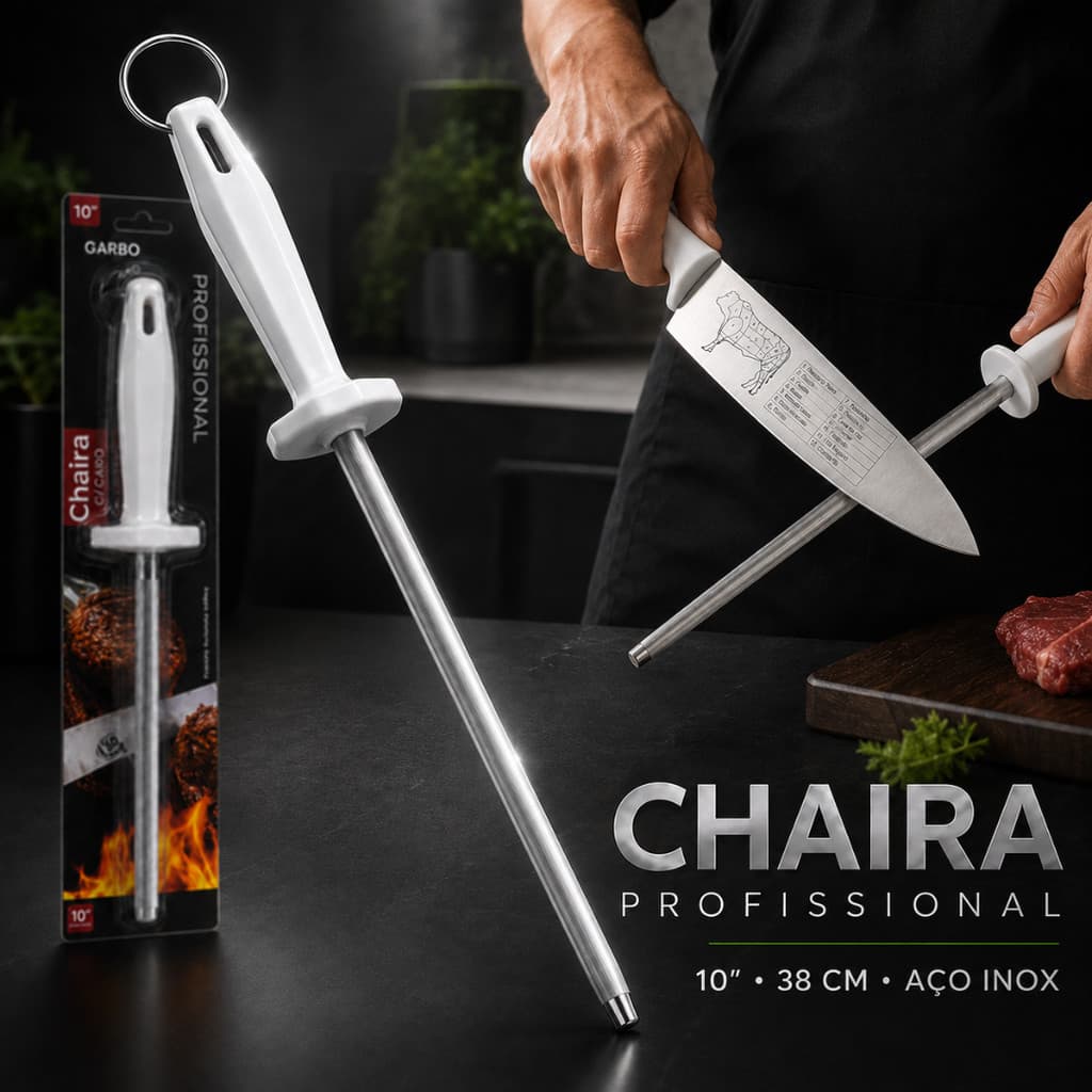 Chaira de amolar faca Chaira Estriada Afiador Amolador de Facas Aço Inox