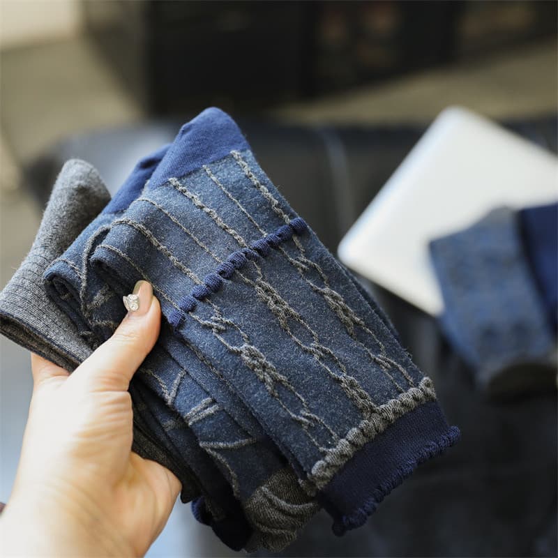 Meias Azul Marinho Realmente Bom Premium!Padrão tridimensional em relevo um pouco sabor retrô ~ meias cinza azul pilha
