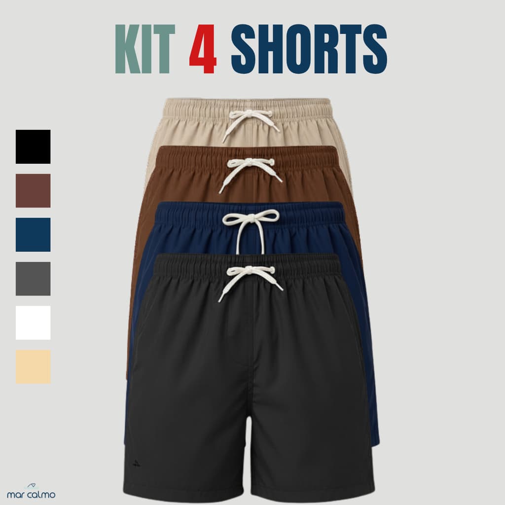 KIT 4 SHORTS MASCULINO TACTEL COM ELASTANO PREMIUN 3 BOLSOS CORRIDA ACADEMIA CAMINHADA CASUAL