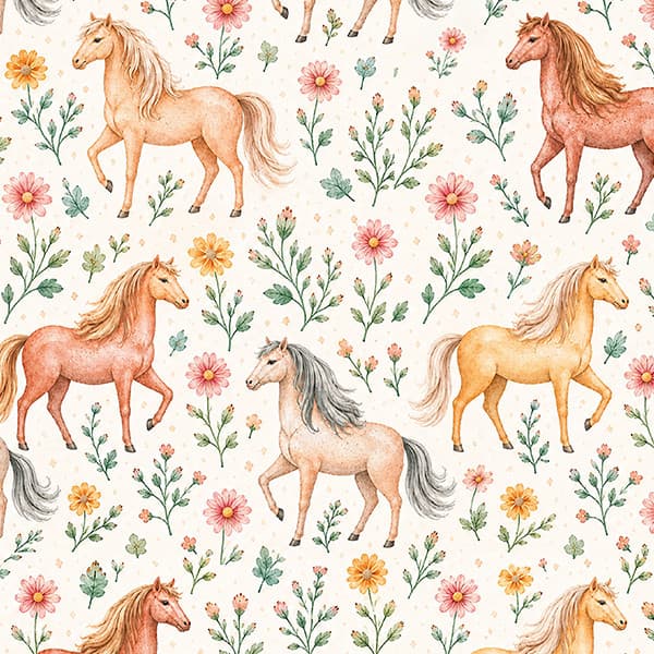 Tecido Tricoline Digital Estampado Cavalos no Jardim Costura Pano Mochila Algodão