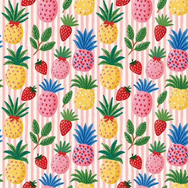 Tecido Tricoline Digital Estampado Abacaxis Coloridos Roupa Decoração Pano Costura Bolsa