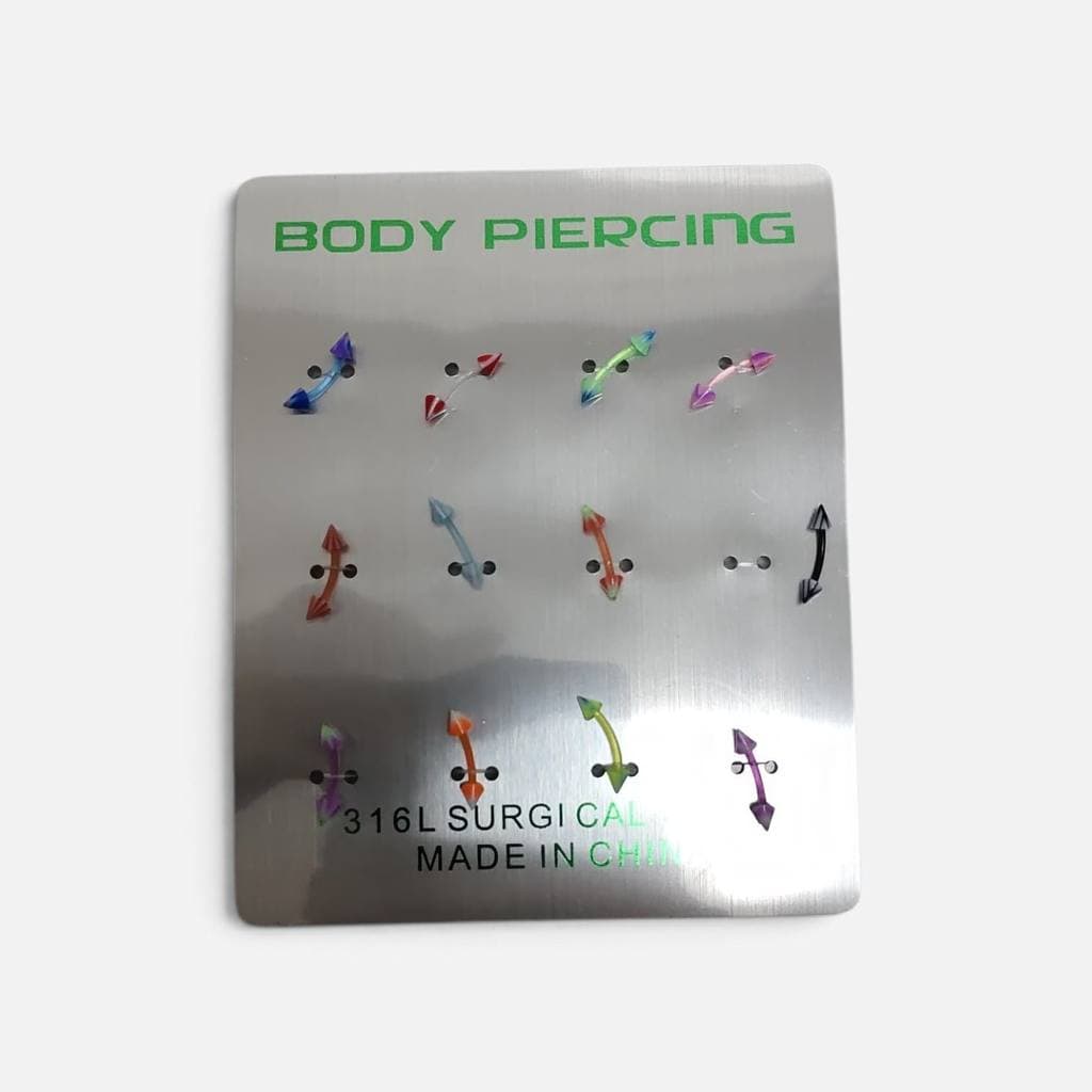 CARTELA DE 12 UNI Piercing de silicone colorido sobrancelha / cartilagem/CRUVA SPIKE