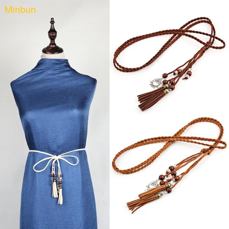 Minbun Cor Opcional Cinto Feminino Boêmio Elástico Trançado Nó Vestido Camisa Cintura Selo