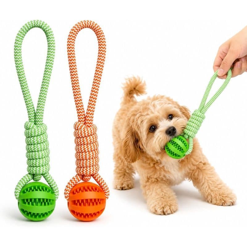 2 Peças De Brinquedos De Corda Para Cães Com Bola Dispensadora De Guloseimas , Brinquedo Interativo Mastigar Cabo De Gue