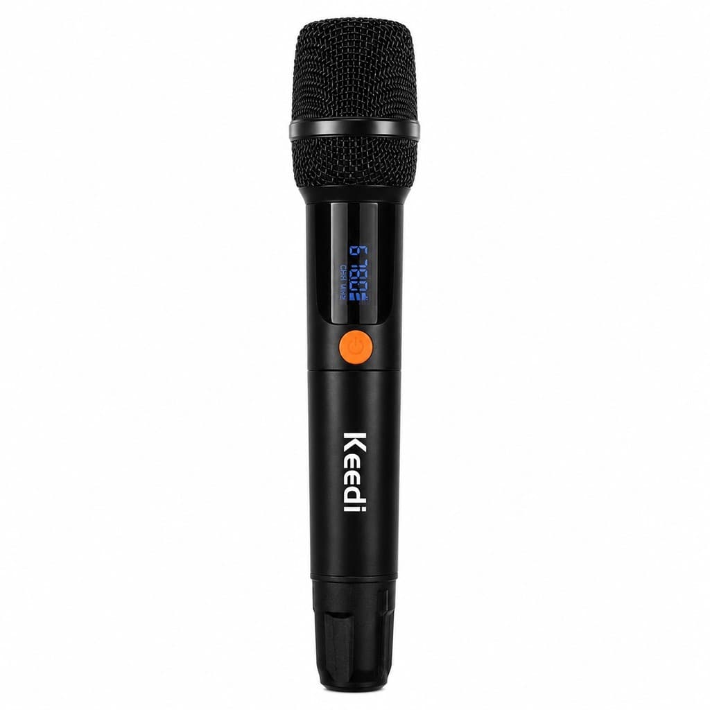 Microfone UHF Digital Recarregável Sem Fio Dinâmico Cardioide Display Receptor P10 50m Karaokê Eventos Keedi MIC-1030