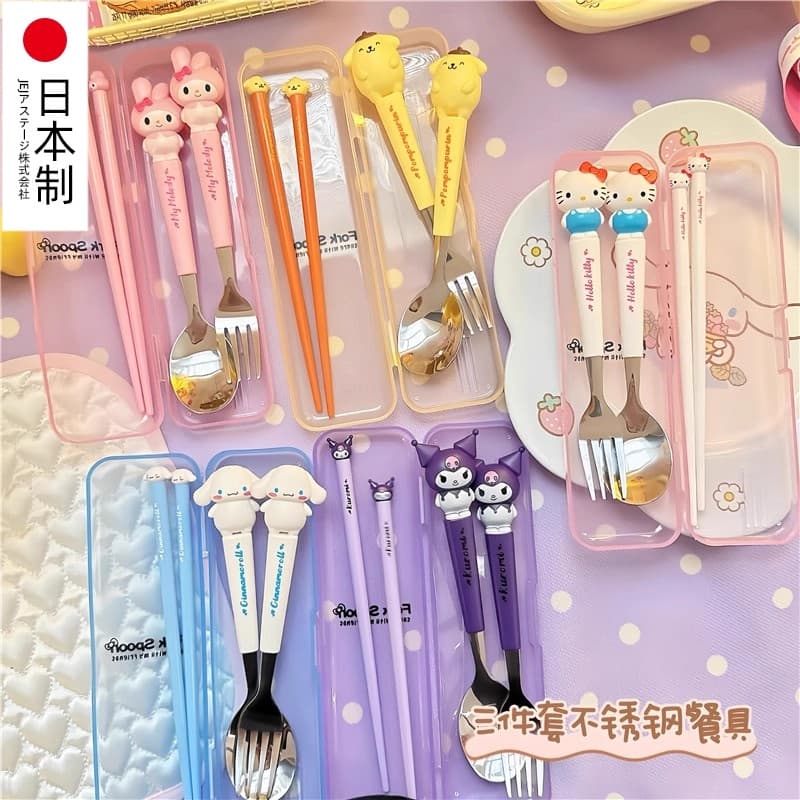 Conjunto de colher de pauzinhos japoneses 304, aço inoxidável, crianças, estudantes, uma pessoa, desenho animado dedicad