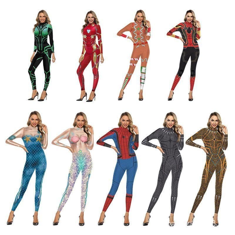 Calças com Estampa de Escamas de Peixe 3D, Macacão Feminino 2026, Macacão do Homem-Aranha dos Vingadores T2SF TI8S