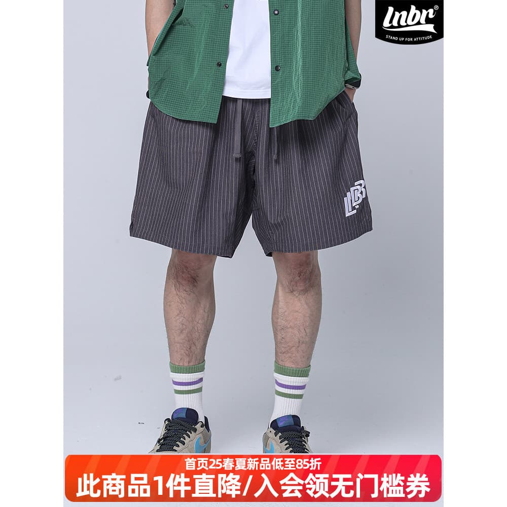LNBR nacional na moda 24 verão listras verticais Shorts casuais masculino americano High Street solto All-Match calças d