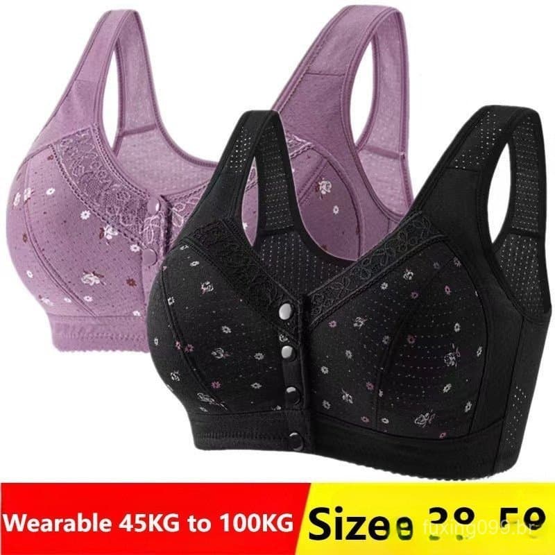 38-50 Tamanho Popular Colete Feminino de Meia-Idade e Idosos Estilo com Fivela Frontal, Algodão Puro Sem Anel de Aço