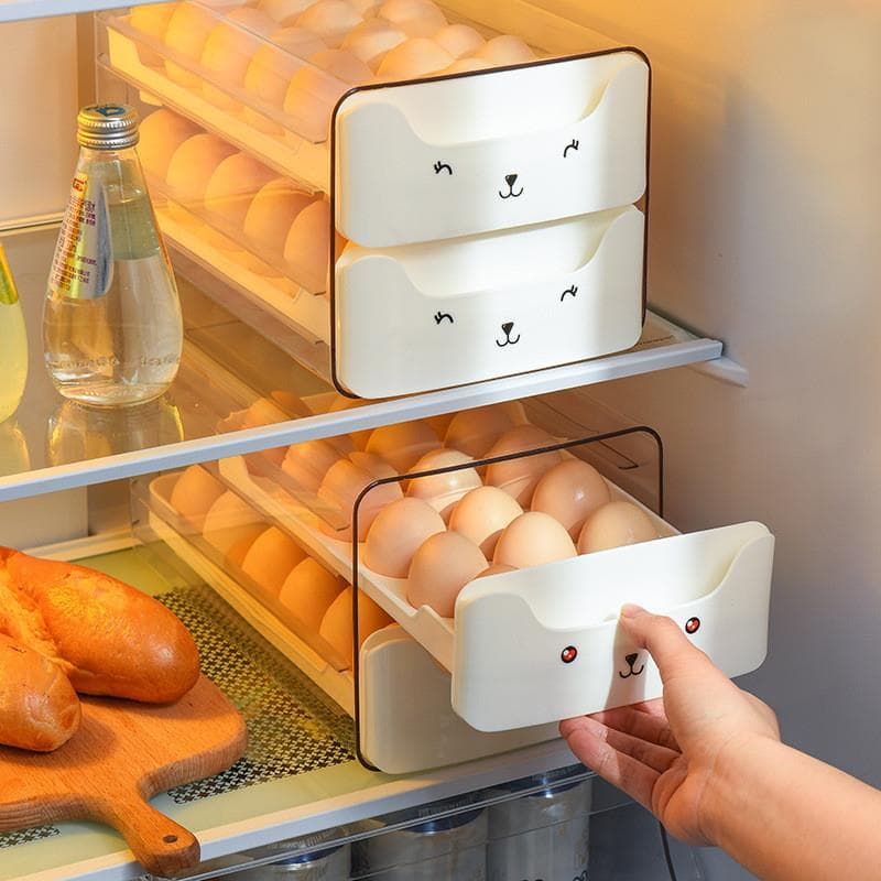 Caixa de armazenamento de ovos de camada dupla, tipo gaveta dedicada para geladeira, produto comestível, selada, caixa d