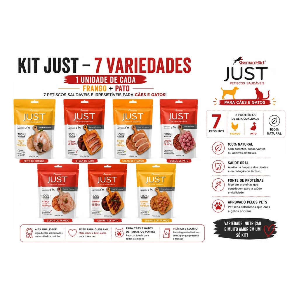 Kit Just 7 Variedades Petiscos Cães E Gatos Frango E Pato