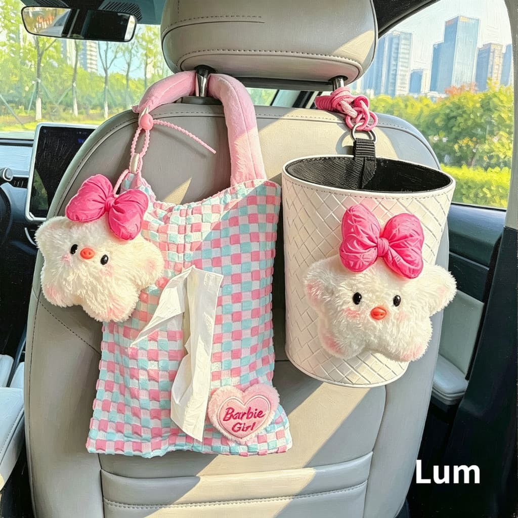 Lixeira de boneca fofa para carro, armazenamento suspenso, decorações internas femininas