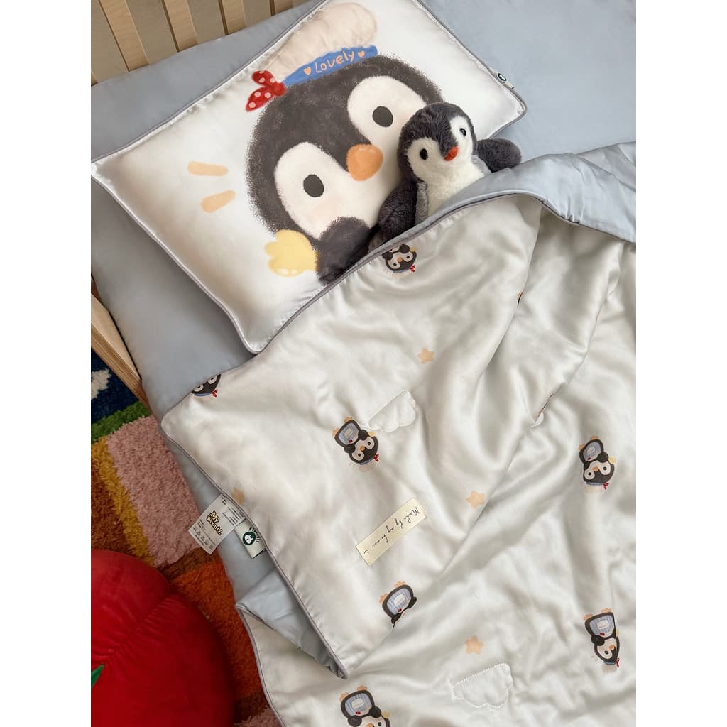 Ins pinguim classe A Tencel verão colcha crianças ar condicionado colcha jardim de infância meninos meninas verão legal